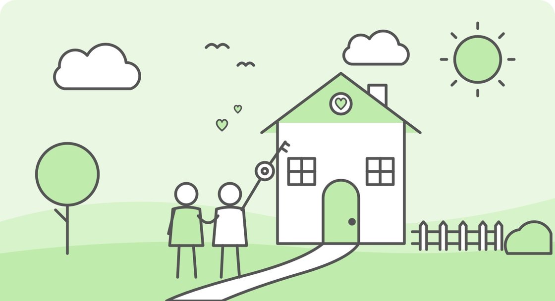 Illustration : un couple reçoit les clés de sa maison